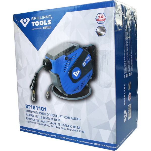 Enrouleur d'air mural Ø8mm, raccord 1/4'', 10m BT161101 Brilliant Tools