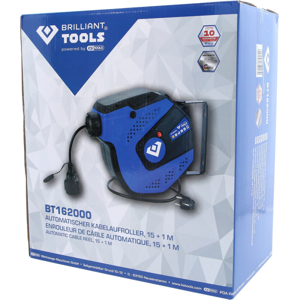 Enrouleur électrique mural, 3x1,5mm², 15m BT162000 Brilliant Tools