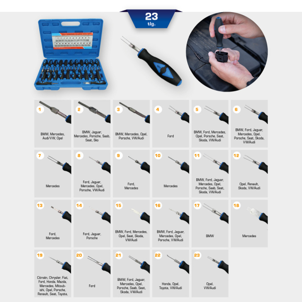 Jeu d’extracteurs de cosses pour connecteurs, 23 pcs BT511100 Brilliant Tools