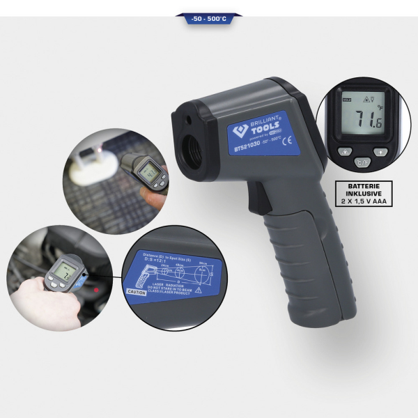 Thermomètre laser, - 50° à + 500°C BT521030 Brilliant Tools