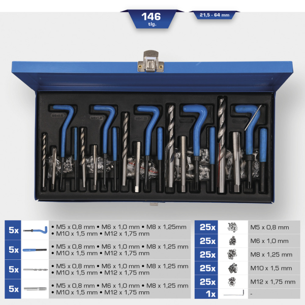 Kit de réparation de filetage, 146 pcs BT541150 Brilliant Tools