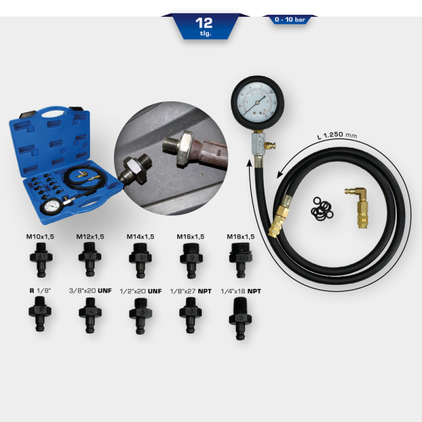 Coffret de contrôle de pression d'huile, 12 pcs BT581450 Brilliant Tools