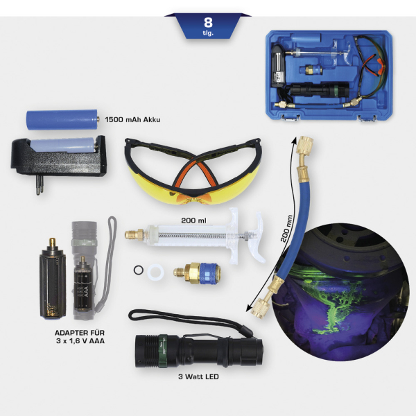 Coffret de lampe de poche UV pour détection de fuites, 8 pcs BT611020 Brilliant Tools