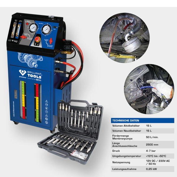 Unité de vidange et de remplissage pour boîte de vitesse automatique avec jeu d’adaptateurs 35 pcs BT626050 Brilliant Tools