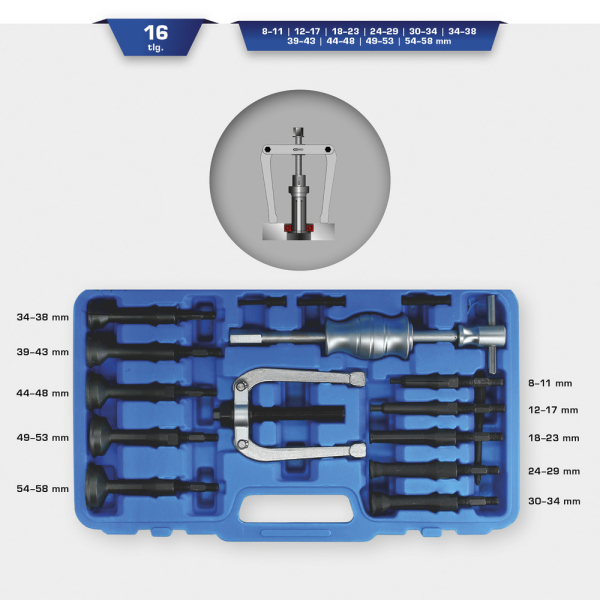 Kit d’extracteur de roulement intérieur, 16 pcs BT631150 Brilliant Tools