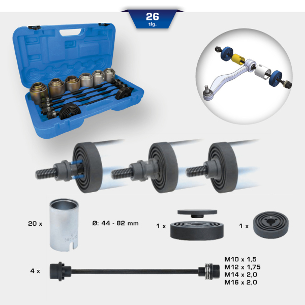 Coffret de douilles d'extraction et de montage, avec 4 tiges, 26 pcs BT672450 Brilliant Tools