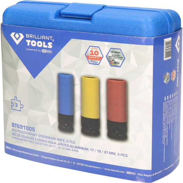 Jeu de douilles à chocs 1/2'' pour jantes aluminium, 17 / 19 / 21 mm, 3 pcs BT691005 Brilliant Tools