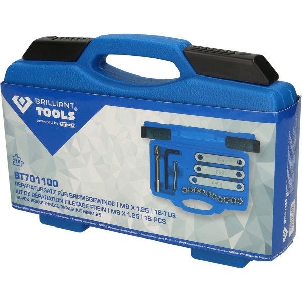 Coffret de réparation pour filetage de frein, M9 x 1,25, 16 pcs BT701100 Brilliant Tools