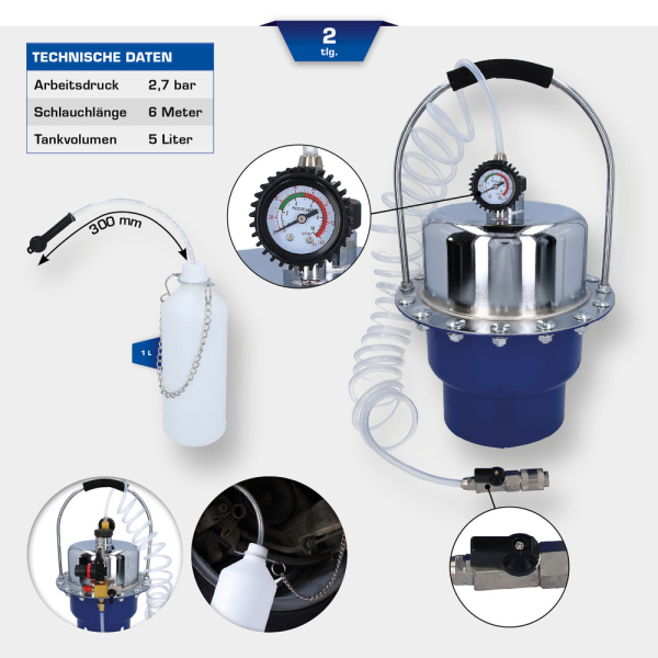 Purgeur de liquide de frein pneumatique avec récipient BT701260 Brilliant Tools