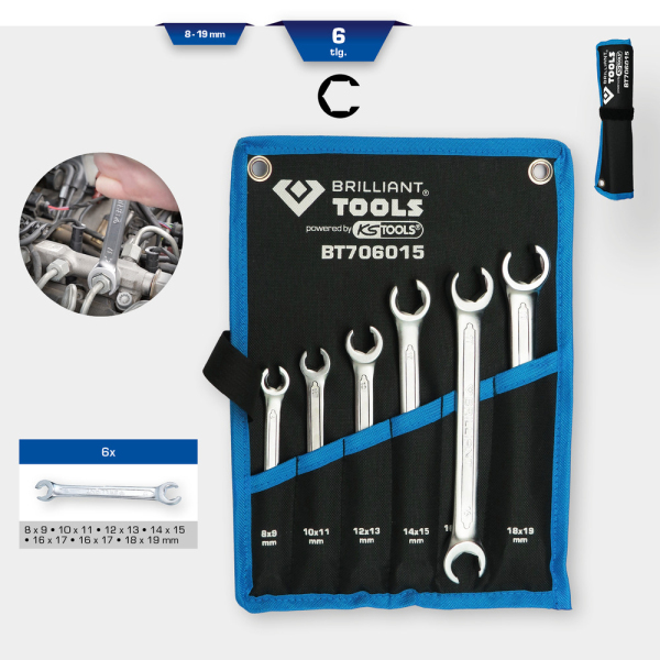 Jeu de clés à tuyauter, 6 pcs, 8 - 19mm BT706015 Brilliant Tools