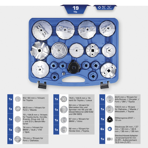 Jeu de clés pour filtre à huile , 19 pcs BT711010 Brilliant Tools