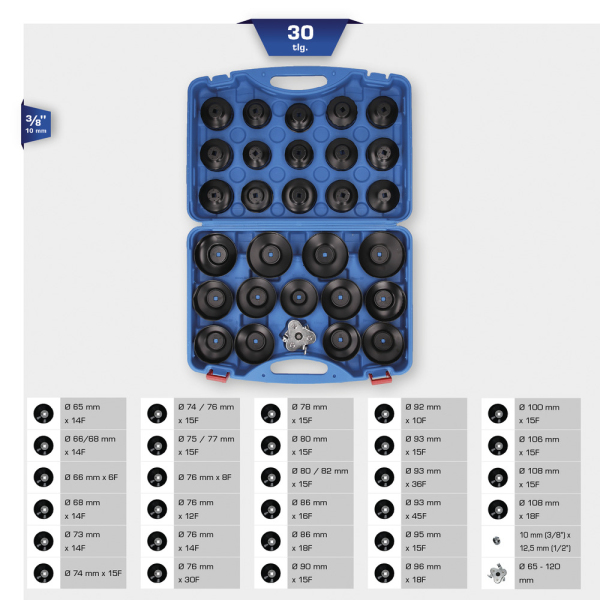 Coffret de cloches pour filtre à huile, 30 pcs BT711050 Brilliant Tools