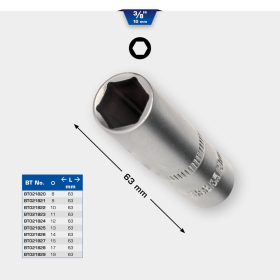 Douille 6 pans longue 3/8", 8 - 19 mm Brilliant Tools