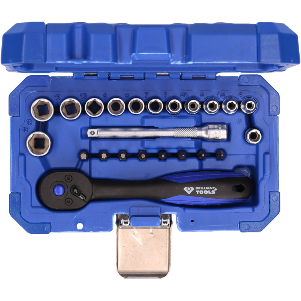 Coffret de douilles et cliquets 1/4'', 23 pcs Brilliant Tools - BT020023 