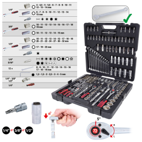 Coffret d'outils et douilles 1/4", 3/8", 1/2" 216 pièces Ks Tools 918.0216