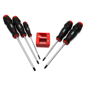 Jeu de tournevis fente & Phillips avec magnétiseur 6 pièces SAM - GC1JBT
