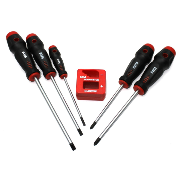 Jeu de tournevis fente & Phillips avec magnétiseur 6 pièces SAM - GC1JBT