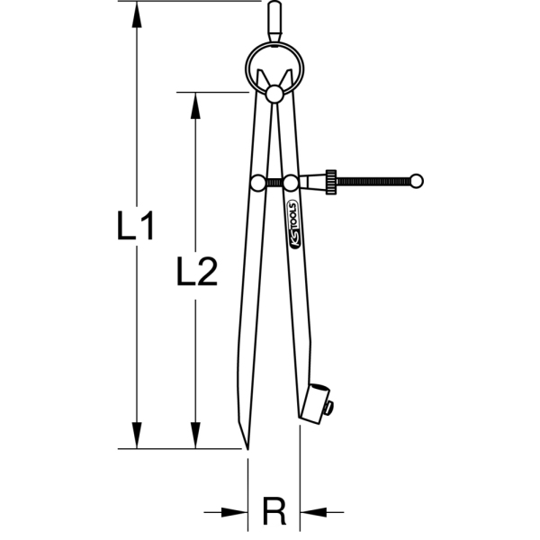 Compas porte-crayon à ressort, L.200 mm - sur carte KS TOOLS - 300.0411-E