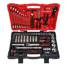 Set 84 pièces douilles & cliquets ULTIMATE pour entraînements 1/4″ & 1/2″, outils robustes pour atelier et mécanique. Livraison 