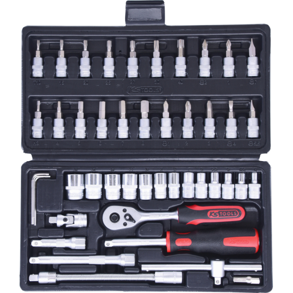 Sac Rollbag + coffret de douilles 1/4'' Chhrome mat 46 pcs KS TOOLS - 850.0334F-A1