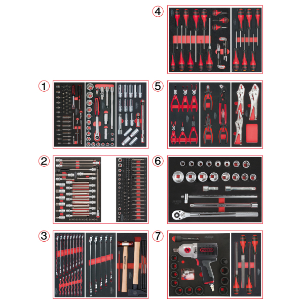 Servante One by One 7 tiroirs équipée de 337 outils KS TOOLS - 823.7337F