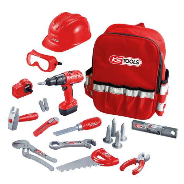 Lot d'une perceuse-visseuse sur batterie et d'un sac à dos avec outils pour enfant KS TOOLS - 515.4730F-A1