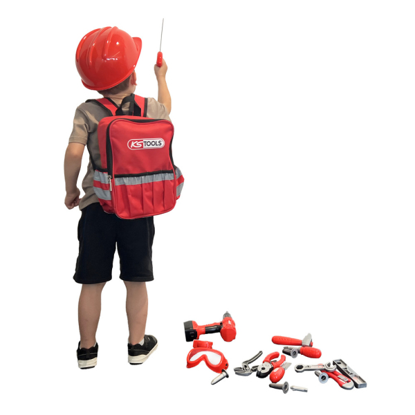 Lot d'une perceuse-visseuse sur batterie et d'un sac à dos avec outils pour enfant KS TOOLS - 515.4730F-A1