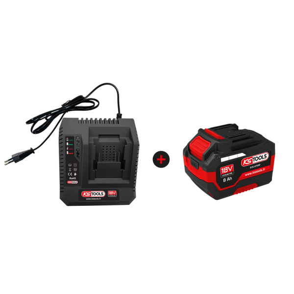 Lot d'un chargeur rapide et d'une batterie 18V 8Ah KS TOOLS - 515.4707F