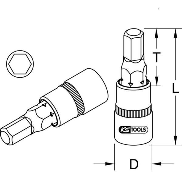 Douille tournevis 6 pans 1/4'' pour étrier de frein, 9 mm KSTOOLS - 150.2229F