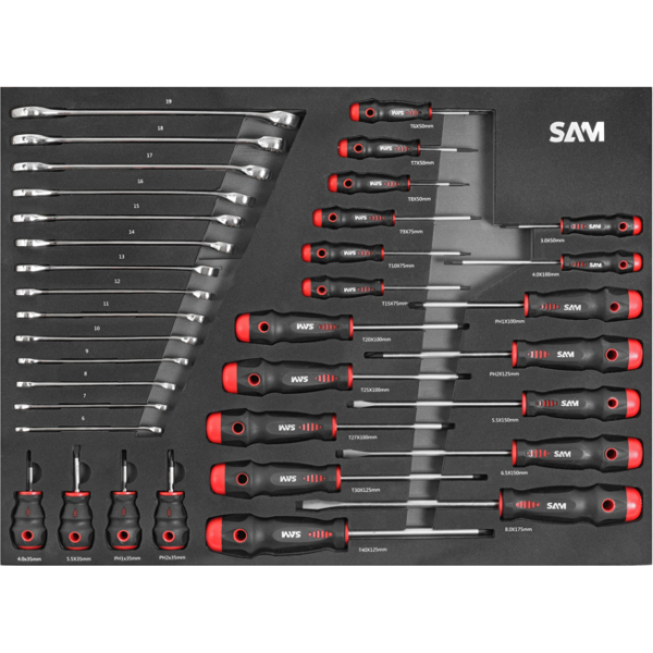 Servante 41 - 6 tiroirs - blanche - mecanique - 242 outils SAM - CPP-242-STE