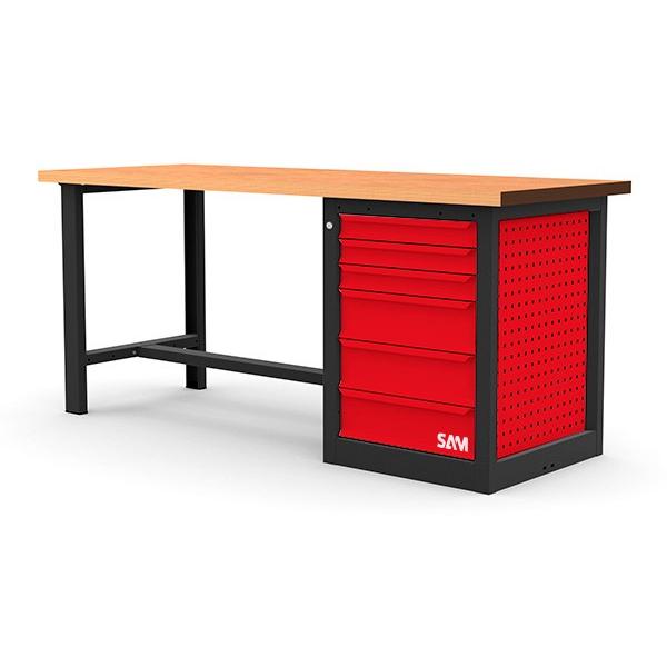 Etabli 1,5 metres bois avec meuble 6 tiroirs SAM - Etab-150m6