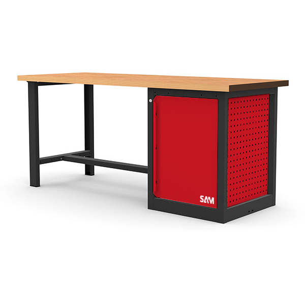 Etabli 2 metres bois avec meuble 1 tiroir (int. etageres) SAM - Etab-200m1te
