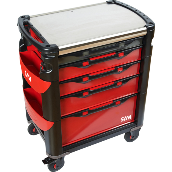 Servante 41 - 5 tiroirs - rouge - plateau inox - 302 outils SAM - 415-302MM