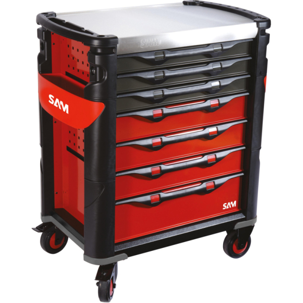 Servante 41 - 7 tiroirs - rouge - plateau inox - 380 outils SAM - 417-380MM