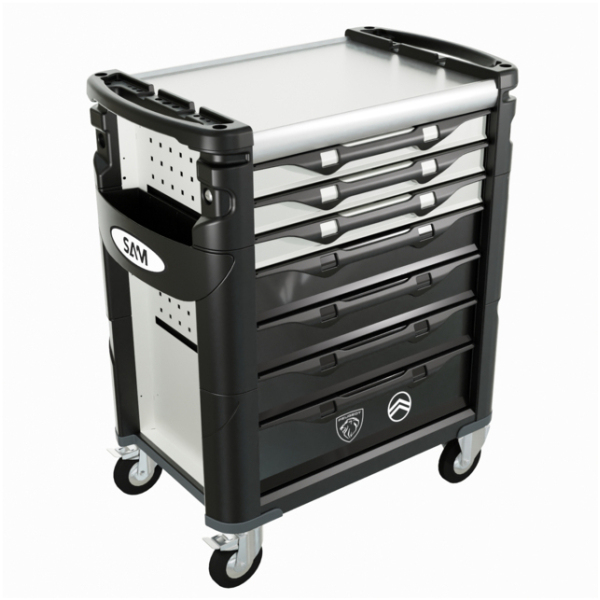 Servante 41 - 7 tiroirs - blanche - plateau inox SAM - 417hw