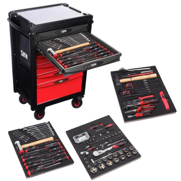 Servante complète 6 tiroirs 150 outils de maintenance industrielle + vidéoprojecteur SAM OUTILLAGE - CPP-150M
