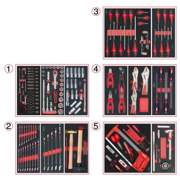 Composition d'outils 5 tiroirs pour servante, 187 pièces KS TOOLS