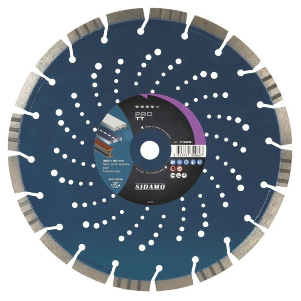 Disque Diamant à segment PRO TT 300 mm Tronçonnage béton/Asphalte/Acier SIDAMO - Alésage 20 mm 11130062