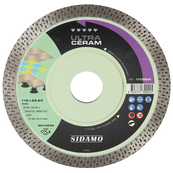 Disque Diamant et Carbure à coronne continue 115 mm ULTRA CERAM SIDAMO