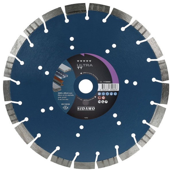 Disque Diamant à segment ULTRA TT 300 mm Tronçonnage béton/Asphalte/Acier/Granit SIDAMO