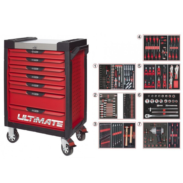 Servante ULTIMATE rouge 7 tiroirs équipée de 337 outils ks tools 809.7337