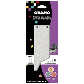 Lot de 5 patins anti-encrassant 115x230 perforé 2x5 + 2x2 - Grain 40 à 120 - SIDAMO