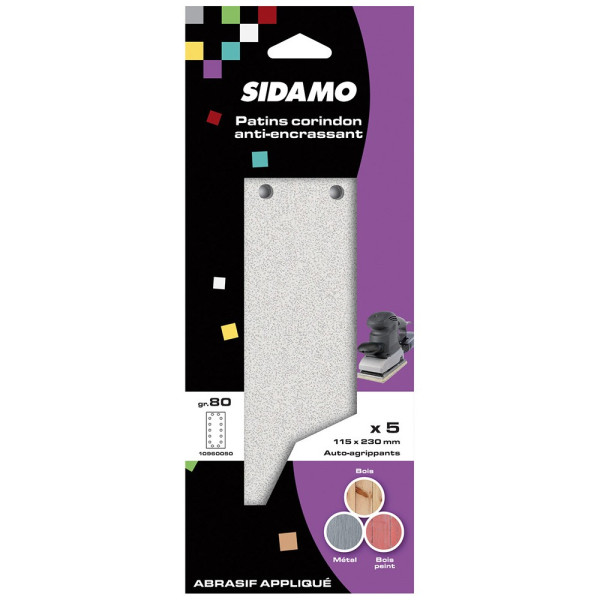 Lot de 5 patins anti-encrassant 115x230 perforé 2x5 + 2x2 - Grain 40 à 120 - SIDAMO