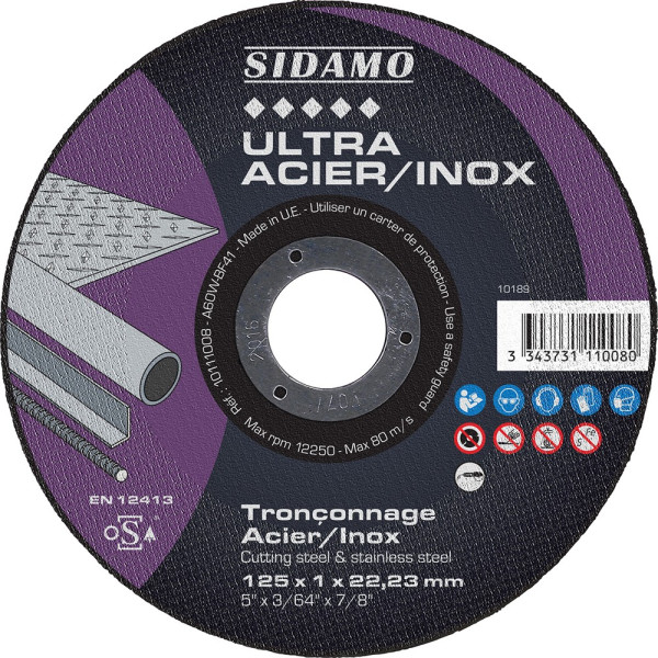 Lot de 25 disques ULTRA ACIER INOX Ø125mm Alés.22.23mm Ep.1.6mm - SIDAMO