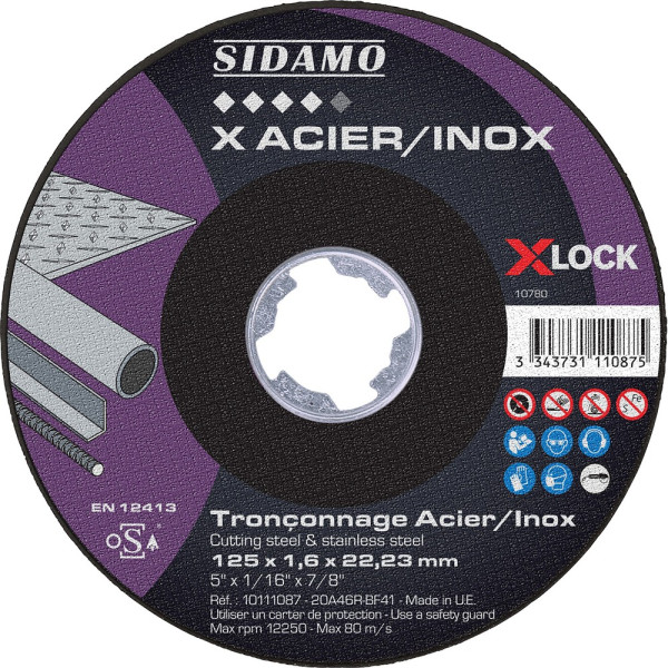 Lot de 25 disques X ACIER INOX Ø125mm Ales.22.23mm - SIDAMO