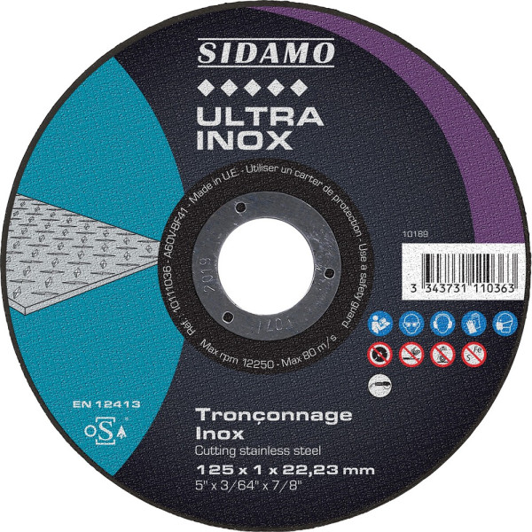 Lot de 25 disques ULTRA INOX Ø125mm Ep1mm Moyeu plat - SIDAMO