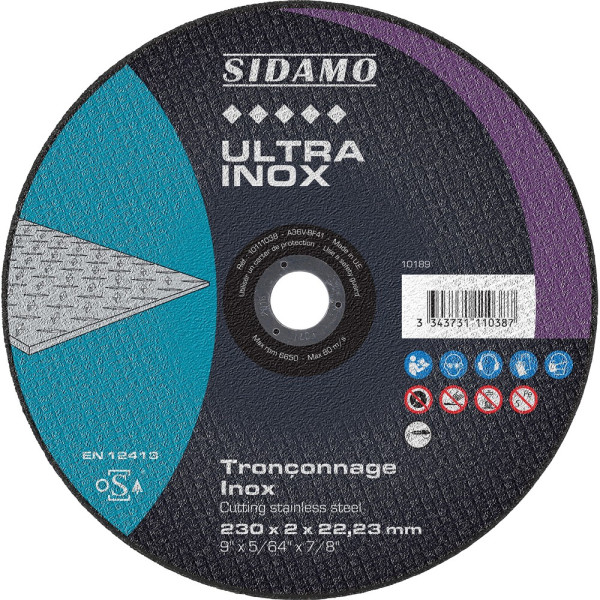 Lot de 25 disques ULTRA INOX Ø230mm Ep2mm Moyeu plat - SIDAMO