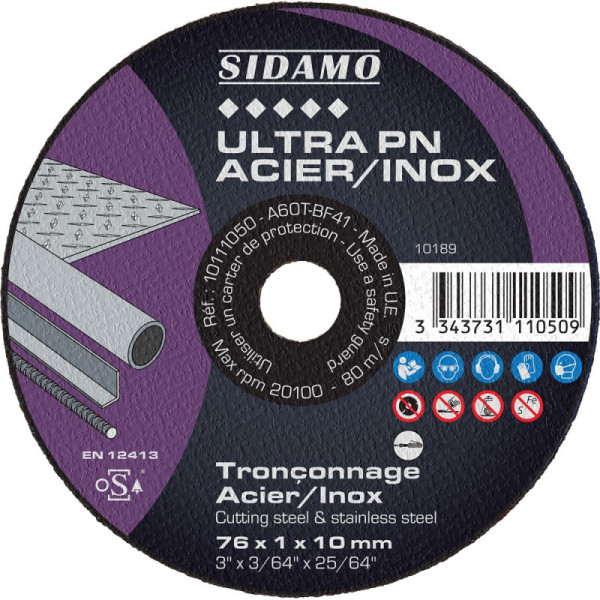 Lot de 50 disques ULTRA PN acier inox Ø76mm ales.10mm ep 1 mm - SIDAMO