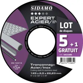 LOT DE 5 DISQUES +1 OFFERT EXPERT ACIER INOX 125MM MOYEU DÉPORTÉ- SIDAMO