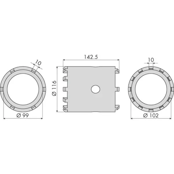 Douille moyeux man/mercedes reversible 12 & 6 ergots ø102mm